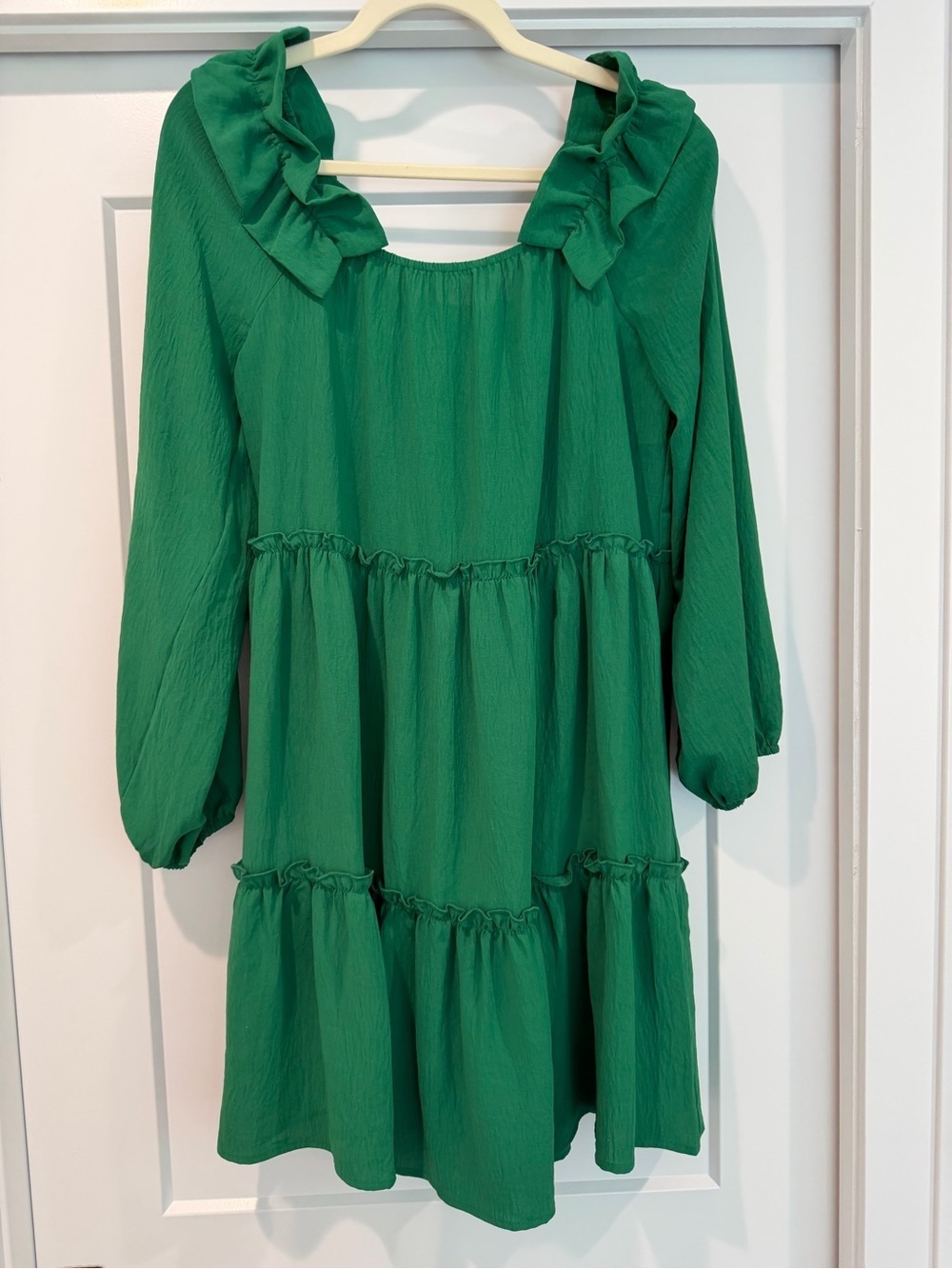 ODDY Emerald Green Ruffle-Trim Tiered Dress Size Small